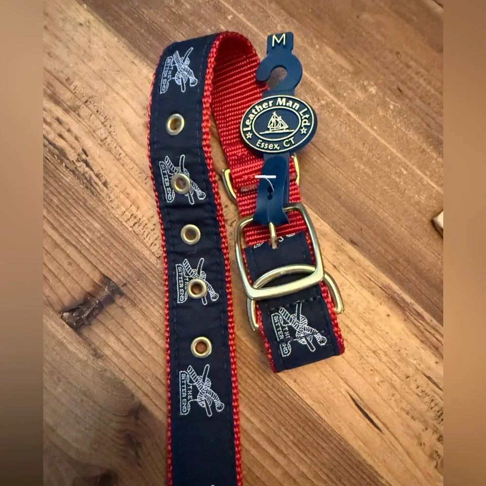Red Navy Dog Collar Gold Accents Size M Nautical The Bitter End Knot nautical